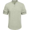 imageCOOFANDY Mens Casual Henley Shirt Short Sleeve Band Collar Linen Shirt Summer Beach Hippie TShirtsLight Green