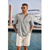 imageCOOFANDY Mens Casual Henley Shirt Short Sleeve Band Collar Linen Shirt Summer Beach Hippie TShirtsLight Grey