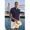 imageCOOFANDY Mens Casual Henley Shirt Short Sleeve Band Collar Linen Shirt Summer Beach Hippie TShirtsNavy Blue