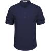 imageCOOFANDY Mens Casual Henley Shirt Short Sleeve Band Collar Linen Shirt Summer Beach Hippie TShirtsNavy Blue