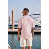 imageCOOFANDY Mens Casual Henley Shirt Short Sleeve Band Collar Linen Shirt Summer Beach Hippie TShirtsPink