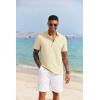 imageCOOFANDY Mens Casual Henley Shirt Short Sleeve Band Collar Shirt Summer Beach Hippie Vacation T Shirt with ButtonBeige