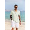 imageCOOFANDY Mens Casual Henley Shirt Short Sleeve Band Collar Shirt Summer Beach Hippie Vacation T Shirt with ButtonLight Green