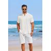 imageCOOFANDY Mens Casual Henley Shirt Short Sleeve Linen Shirt Band Collar Summer Hippie Beach TShirts01white