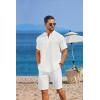 imageCOOFANDY Mens Casual Henley Shirt Short Sleeve Linen Shirt Band Collar Summer Hippie Beach TShirts01white