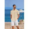 imageCOOFANDY Mens Casual Henley Shirt Short Sleeve Linen Shirt Band Collar Summer Hippie Beach TShirtsBeige