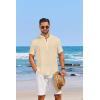 imageCOOFANDY Mens Casual Henley Shirt Short Sleeve Linen Shirt Band Collar Summer Hippie Beach TShirtsBeige