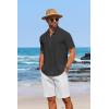 imageCOOFANDY Mens Casual Henley Shirt Short Sleeve Linen Shirt Band Collar Summer Hippie Beach TShirtsBlack