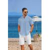 imageCOOFANDY Mens Casual Henley Shirt Short Sleeve Linen Shirt Band Collar Summer Hippie Beach TShirtsBlue