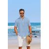 imageCOOFANDY Mens Casual Henley Shirt Short Sleeve Linen Shirt Band Collar Summer Hippie Beach TShirtsBlue