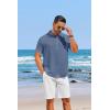 imageCOOFANDY Mens Casual Henley Shirt Short Sleeve Linen Shirt Band Collar Summer Hippie Beach TShirtsDenim Blue
