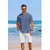 imageCOOFANDY Mens Casual Henley Shirt Short Sleeve Linen Shirt Band Collar Summer Hippie Beach TShirtsDenim Blue