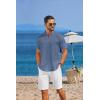 imageCOOFANDY Mens Casual Henley Shirt Short Sleeve Linen Shirt Band Collar Summer Hippie Beach TShirtsDenim Blue