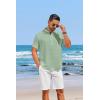 imageCOOFANDY Mens Casual Henley Shirt Short Sleeve Linen Shirt Band Collar Summer Hippie Beach TShirtsGreen
