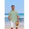 imageCOOFANDY Mens Casual Henley Shirt Short Sleeve Linen Shirt Band Collar Summer Hippie Beach TShirtsGreen