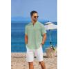 imageCOOFANDY Mens Casual Henley Shirt Short Sleeve Linen Shirt Band Collar Summer Hippie Beach TShirtsGreen