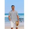 imageCOOFANDY Mens Casual Henley Shirt Short Sleeve Linen Shirt Band Collar Summer Hippie Beach TShirtsGrey