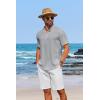 imageCOOFANDY Mens Casual Henley Shirt Short Sleeve Linen Shirt Band Collar Summer Hippie Beach TShirtsGrey