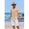 imageCOOFANDY Mens Casual Henley Shirt Short Sleeve Linen Shirt Band Collar Summer Hippie Beach TShirtsKhaki