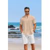 imageCOOFANDY Mens Casual Henley Shirt Short Sleeve Linen Shirt Band Collar Summer Hippie Beach TShirtsKhaki