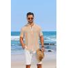 imageCOOFANDY Mens Casual Henley Shirt Short Sleeve Linen Shirt Band Collar Summer Hippie Beach TShirtsKhaki