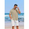 imageCOOFANDY Mens Casual Henley Shirt Short Sleeve Linen Shirt Band Collar Summer Hippie Beach TShirtsLight Khaki