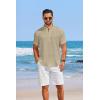 imageCOOFANDY Mens Casual Henley Shirt Short Sleeve Linen Shirt Band Collar Summer Hippie Beach TShirtsLight Khaki