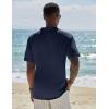 imageCOOFANDY Mens Casual Henley Shirt Short Sleeve Linen Shirt Band Collar Summer Hippie Beach TShirtsNavy Blue