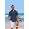 imageCOOFANDY Mens Casual Henley Shirt Short Sleeve Linen Shirt Band Collar Summer Hippie Beach TShirtsNavy Blue