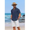imageCOOFANDY Mens Casual Henley Shirt Short Sleeve Linen Shirt Band Collar Summer Hippie Beach TShirtsNavy Blue