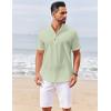 imageCOOFANDY Mens Casual Henley Shirts Short Sleeve Summer Beach TShirts Banded Collar Henleys Button Tee ShirtLight Green