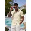 imageCOOFANDY Mens Casual Henley Tee Shirt Band Collar Short Sleeve Summer Beach Hippie T ShirtsBeige