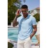 imageCOOFANDY Mens Casual Henley Tee Shirt Band Collar Short Sleeve Summer Beach Hippie T ShirtsClear Blue