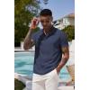 imageCOOFANDY Mens Casual Henley Tee Shirt Band Collar Short Sleeve Summer Beach Hippie T ShirtsNavy Blue