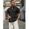 imageCOOFANDY Mens Casual Linen Henley Shirts Short Sleeve Band Collar Summer Beach Vacation TShirtsBlack