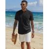 imageCOOFANDY Mens Casual Linen Henley Shirts Short Sleeve Band Collar Summer Beach Vacation TShirtsBlack