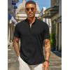 imageCOOFANDY Mens Casual Linen Henley Shirts Short Sleeve Band Collar Summer Beach Vacation TShirtsBlack