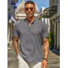 imageCOOFANDY Mens Casual Linen Henley Shirts Short Sleeve Band Collar Summer Beach Vacation TShirtsDark Grey