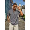imageCOOFANDY Mens Casual Linen Henley Shirts Short Sleeve Band Collar Summer Beach Vacation TShirtsDark Grey