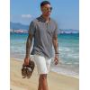 imageCOOFANDY Mens Casual Linen Henley Shirts Short Sleeve Band Collar Summer Beach Vacation TShirtsDark Grey