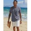 imageCOOFANDY Mens Casual Linen Henley Shirts Short Sleeve Band Collar Summer Beach Vacation TShirtsDark Heather Blue