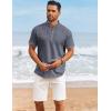 imageCOOFANDY Mens Casual Linen Henley Shirts Short Sleeve Band Collar Summer Beach Vacation TShirtsDark Heather Blue
