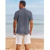 imageCOOFANDY Mens Casual Linen Henley Shirts Short Sleeve Band Collar Summer Beach Vacation TShirtsDark Heather Blue