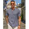 imageCOOFANDY Mens Casual Linen Henley Shirts Short Sleeve Band Collar Summer Beach Vacation TShirtsDark Heather Blue