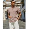 imageCOOFANDY Mens Casual Linen Henley Shirts Short Sleeve Band Collar Summer Beach Vacation TShirtsKhaki