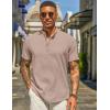 imageCOOFANDY Mens Casual Linen Henley Shirts Short Sleeve Band Collar Summer Beach Vacation TShirtsKhaki