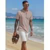 imageCOOFANDY Mens Casual Linen Henley Shirts Short Sleeve Band Collar Summer Beach Vacation TShirtsKhaki