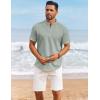 imageCOOFANDY Mens Casual Linen Henley Shirts Short Sleeve Band Collar Summer Beach Vacation TShirtsLight Green