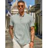 imageCOOFANDY Mens Casual Linen Henley Shirts Short Sleeve Band Collar Summer Beach Vacation TShirtsLight Green