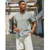 imageCOOFANDY Mens Casual Linen Henley Shirts Short Sleeve Band Collar Summer Beach Vacation TShirtsLight Green